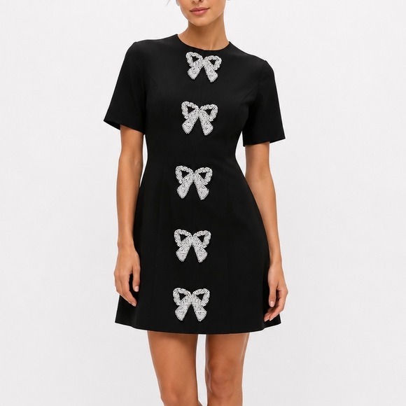 Hyacinth House Dresses & Skirts - Hyacinth House Tuckernuck Bernadette Mini Dress Black Rhinestone Bows Large